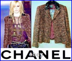 6K Chanel Vintage 2002 Lisa Brown Sequin Jacket 38 40 42 6 8 10 Coat Top Y2K S M