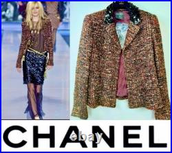 6K Chanel Vintage 2002 Lisa Brown Sequin Jacket 38 40 42 6 8 10 Coat Top Y2K S M