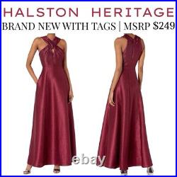 BRAND NEW Halston Heritage Dress Size 4 Cross Neck Twill Formal Gown NWT $249