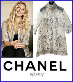 Chanel 2012 Clear Tan Pearl Logo Raincoat Jacket 34 36 38 2 4 6 Coat Top S M