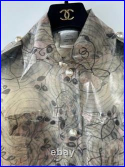 Chanel 2012 Clear Tan Pearl Logo Raincoat Jacket 34 36 38 2 4 6 Coat Top S M