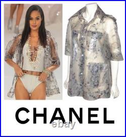 Chanel 2012 Clear Tan Pearl Logo Raincoat Jacket 34 36 38 2 4 6 Coat Top S M