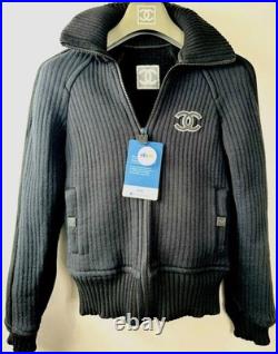 Chanel Vintage 2002 Black Sport Logo Bomber Jacket 34 36 38 2 4 Coat Top Y2K S M