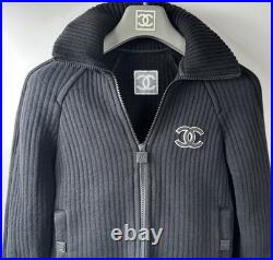 Chanel Vintage 2002 Black Sport Logo Bomber Jacket 34 36 38 2 4 Coat Top Y2K S M