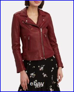 Zayn Leather Women Moto Jacket Genuine Lambskin Leather Dark Red Biker Jacket